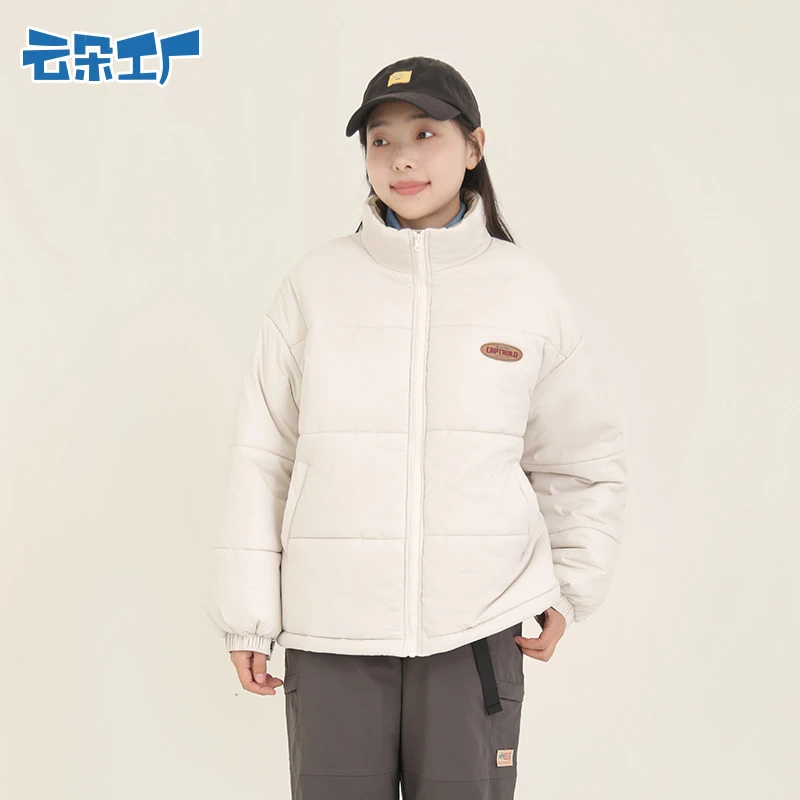 云朵工厂飞行员立领棉服加厚休闲宽松保暖抽绳纯色短款女士外套冬
