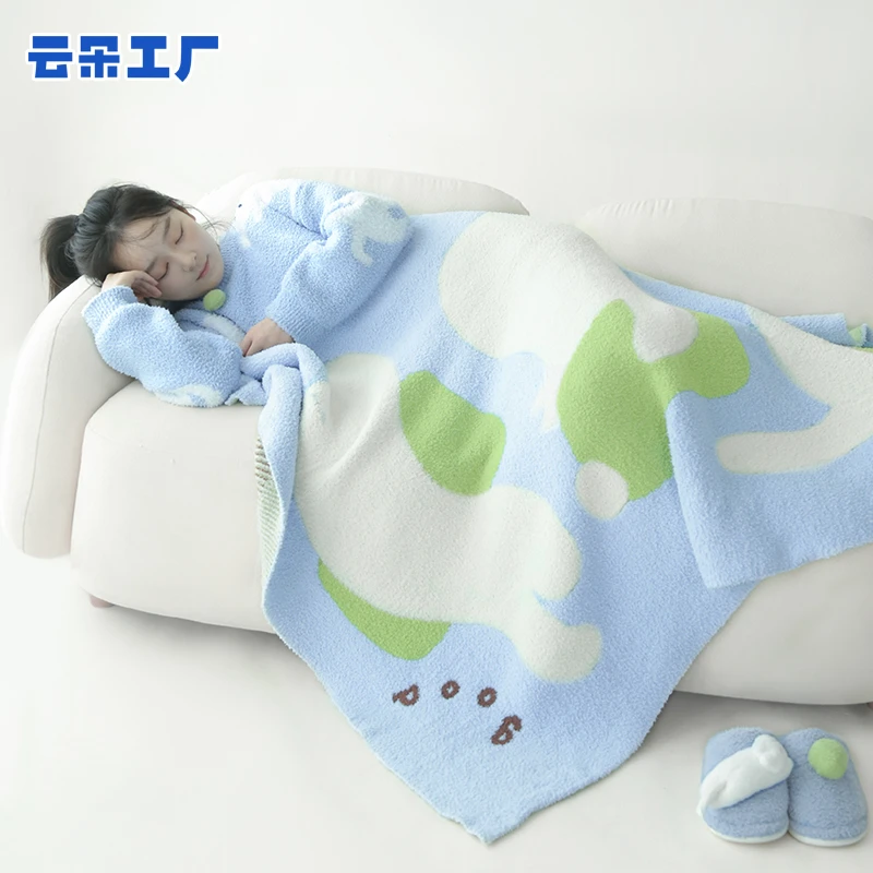 云朵工厂小猫睡觉盖毯可爱柔软半边绒办公披肩毯午睡沙发空调毯