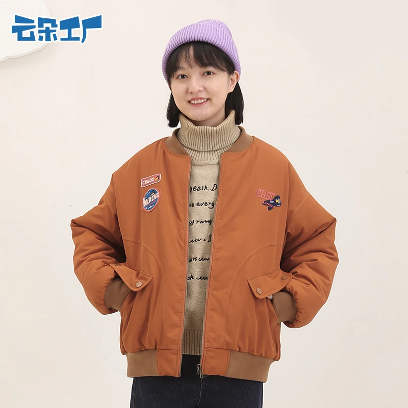 云朵工厂恐龙飞行员双面夹克冬季休闲绣花棉服厚外套可两面穿女款