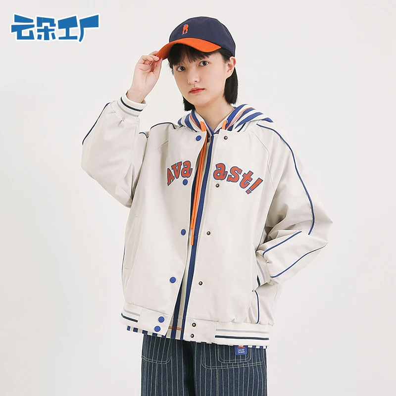 云朵工厂八头船棒球领夹克外套春秋美式休闲复古刺绣宽松棒球服女