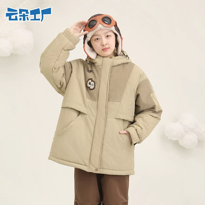 【样品】云朵工厂飞行员灯芯绒拼接连帽棉服冬款宽松保暖加厚拉链