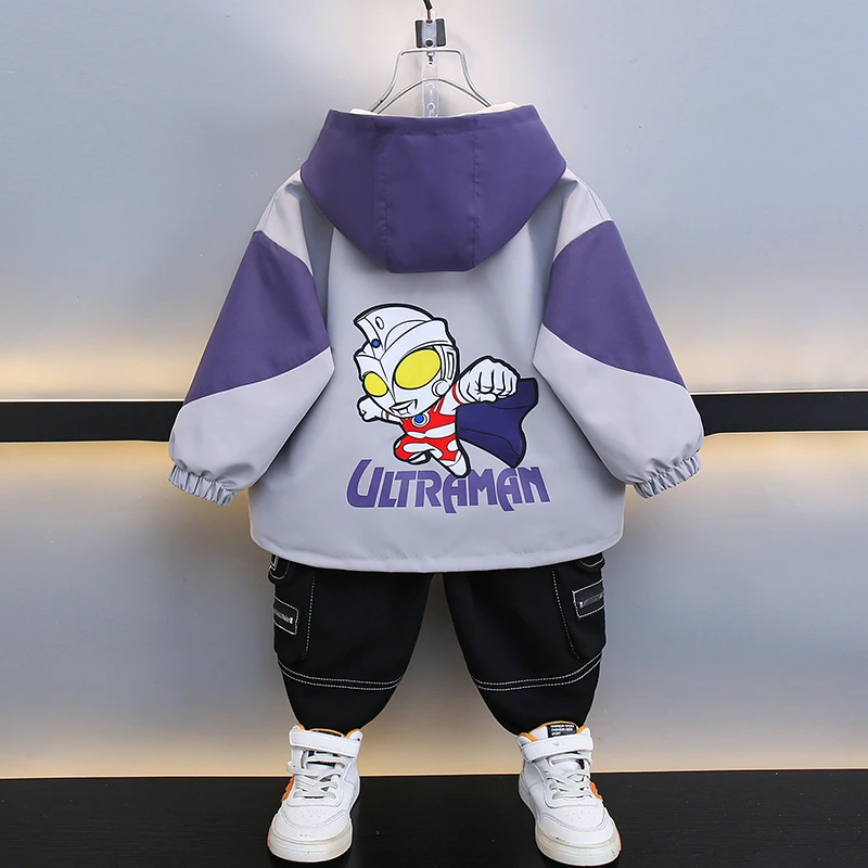 奥特曼衣服春秋男童女童外套2024新款帅气宝宝冲锋衣连帽上衣酷帅