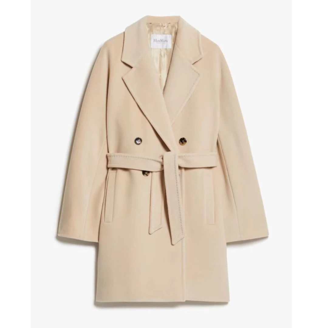 未使用 MaxMara 一线101801短款Pila系列燕麦色大衣初剪羊毛／羊绒