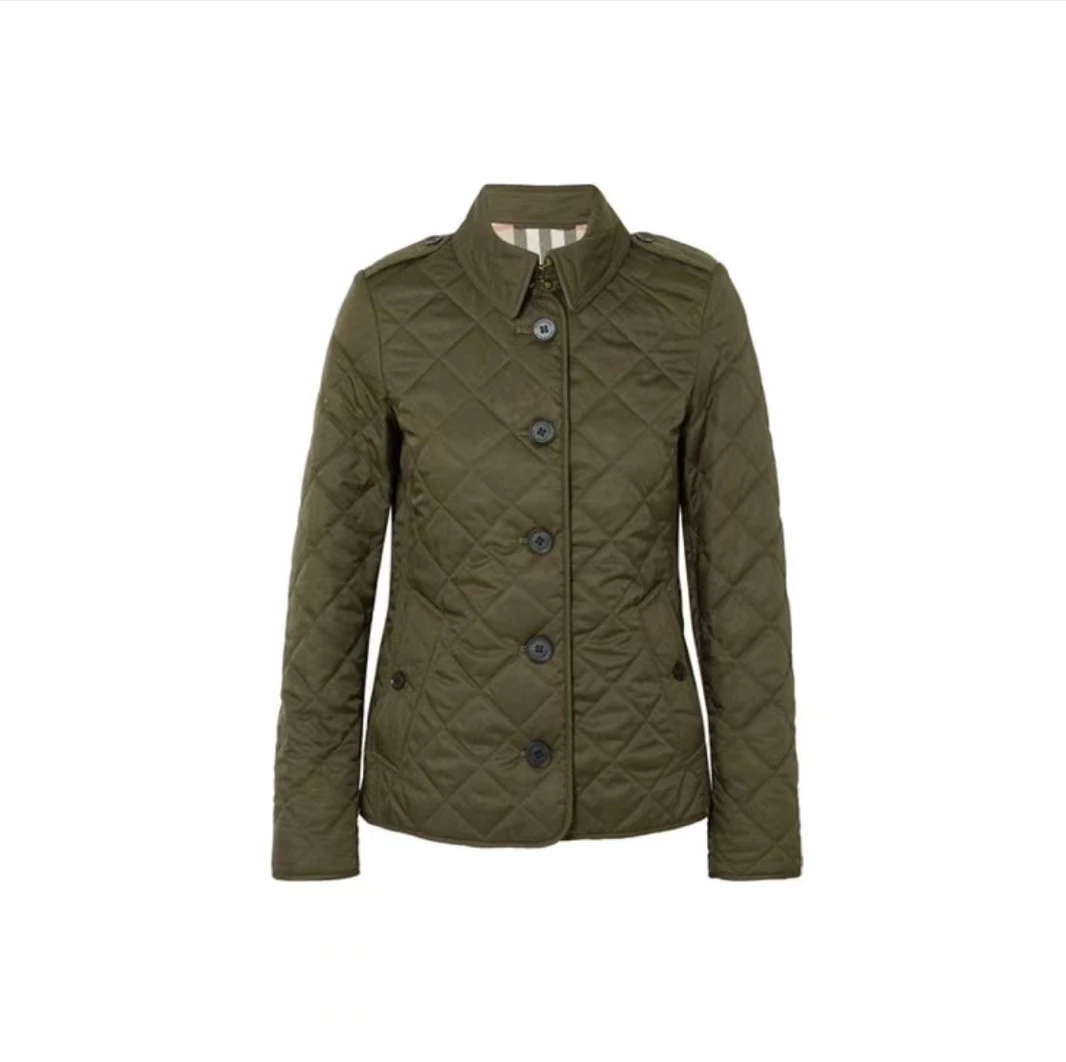 全新未使用 BURBERRY/博柏利 经典军绿色时尚休闲百搭菱格纹棉服