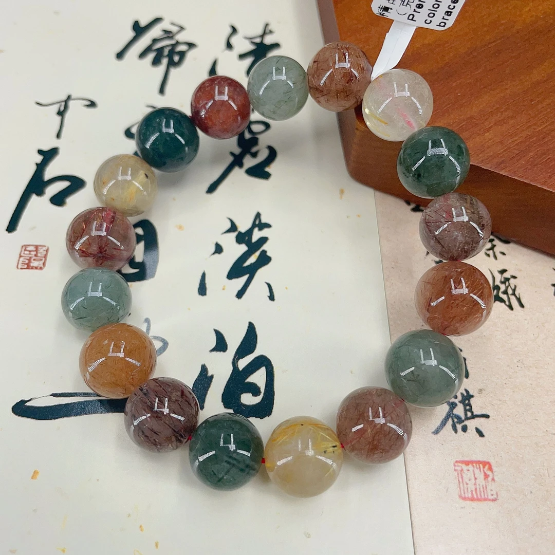 天然彩发晶水晶手串一串