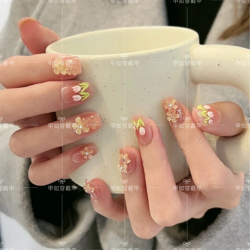 【短T】指尖郁金香立体穿戴甲美甲贴片可拆卸假指甲贴片