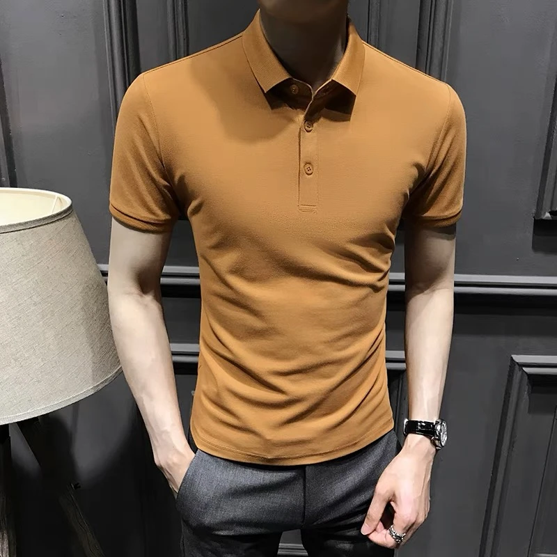 短袖男款爆款2025新款修身痞帅韩版polo衫男翻领冰丝简约纯色上衣