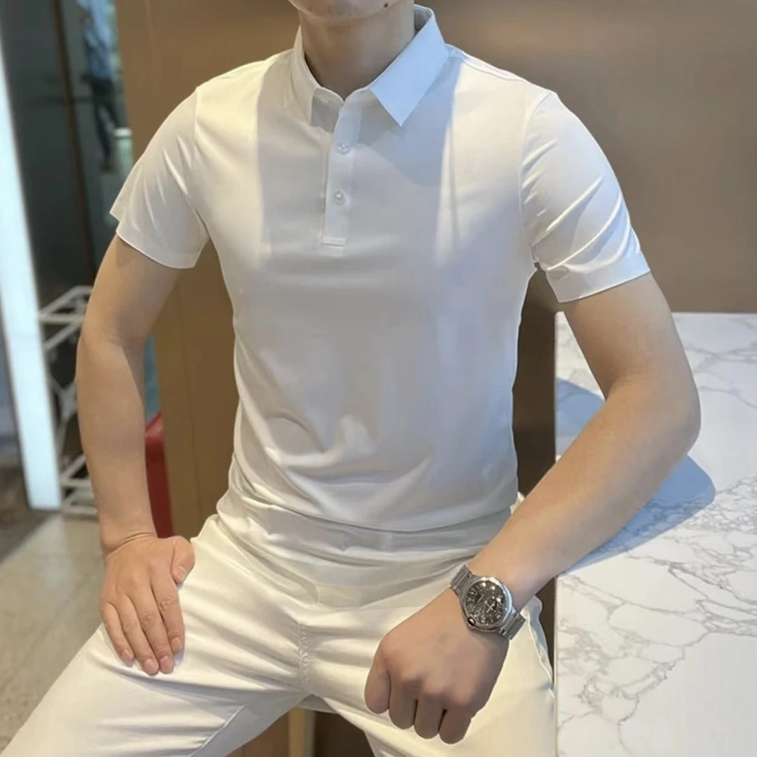 修身无缝无痕抗皱POLO衫2025新款纯色冰丝精致四面弹夏季短袖T恤