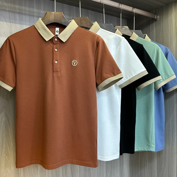 2023新款轻奢刺绣短袖Polo衫男短袖夏季撞色翻领刺绣上衣商务保罗
