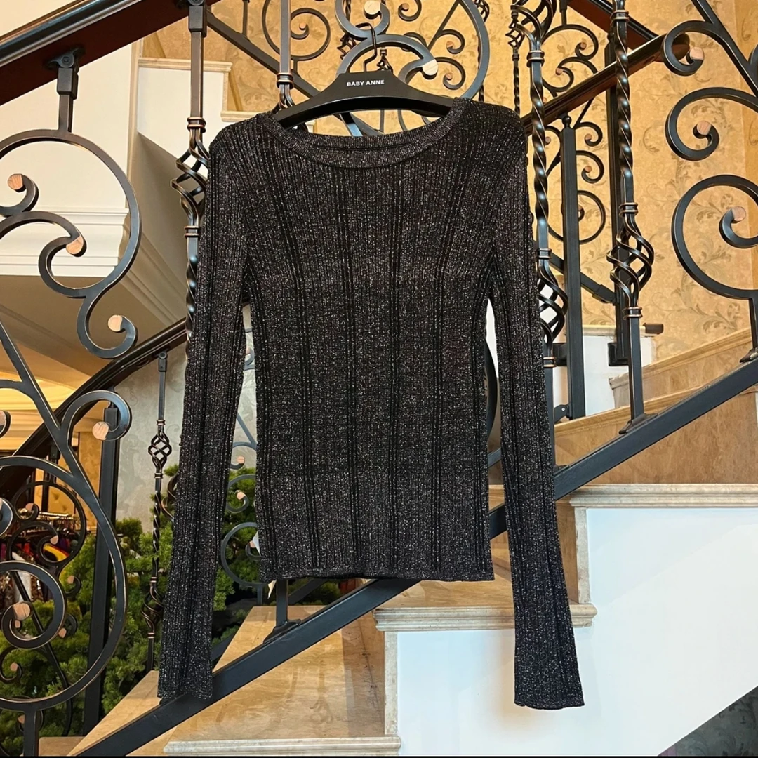 BABY ANNE意大Li闪闪纱奢华五彩斑斓黑圆领上衣PD233032