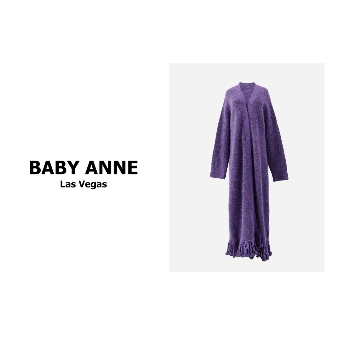 BABY ANNE72%super马海毛闪闪纱长款流苏开衫外套PW233057