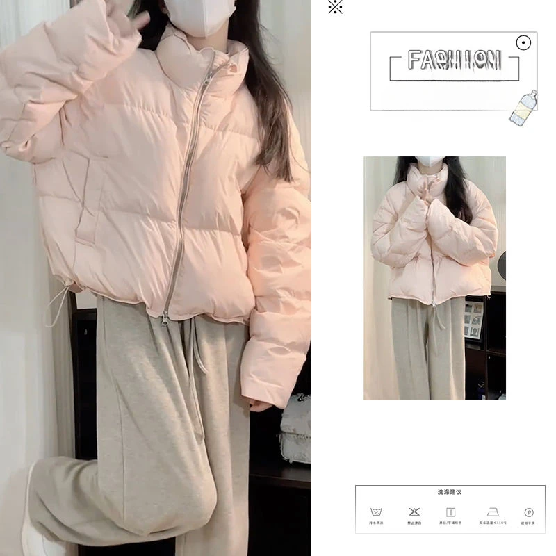 轻薄羽绒服服韩系粉色短款服女冬季2023新款小众立领加厚保暖衣
