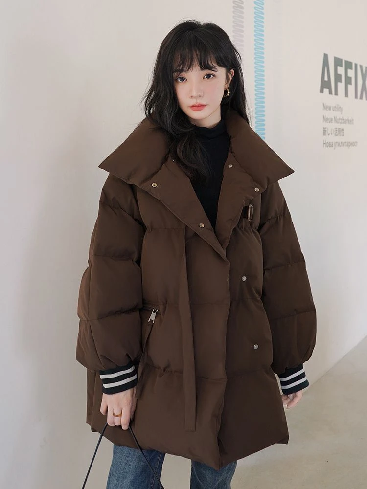 洋气羽绒服服特大码300斤胖咖色加厚衣服冬季新款宽松立领保暖袄2