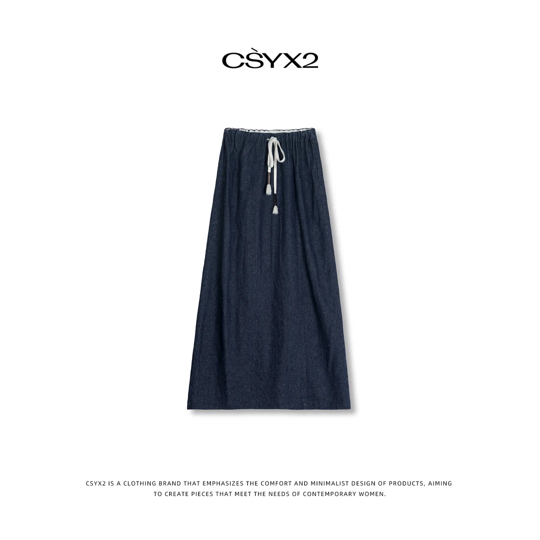 CsyX2-2025秋冬进口有机棉+大麻显瘦牛仔蓝半身裙D40632