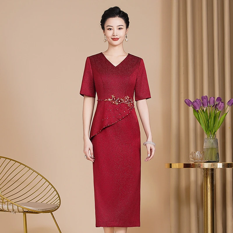 A209新款2024高档醋酸中国风旗袍中式婚礼妈妈装高端气质款连衣裙