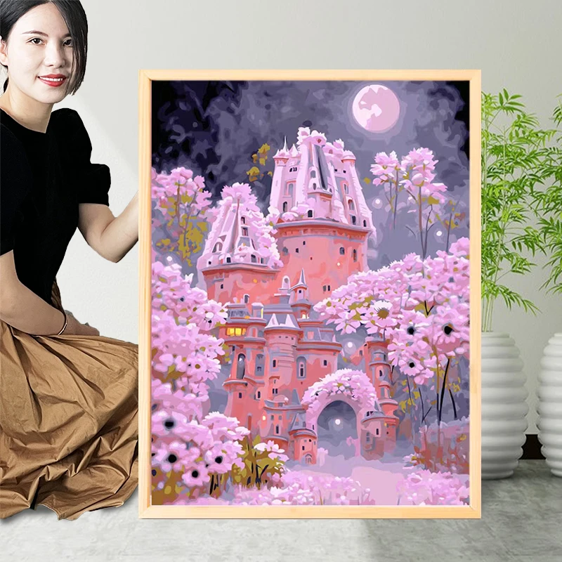 雏菊城堡十字绣2024新款线绣客厅玄关自己绣简单粉色田园花卉小件