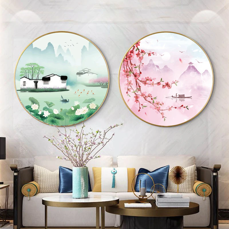 江南风光十字绣大格四股满绣棉线桃花朵朵圆形小幅简单