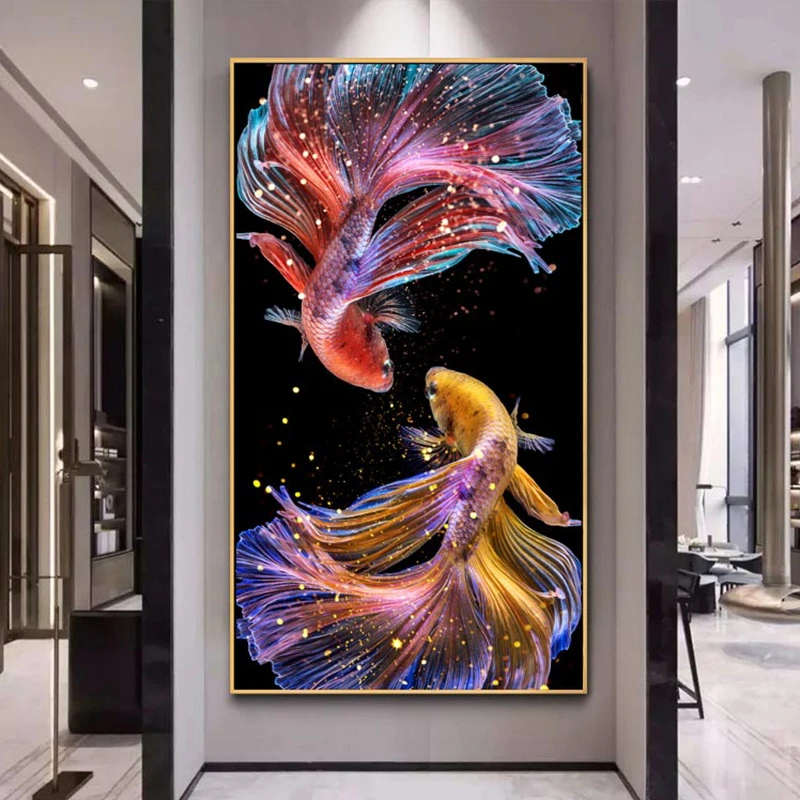 锦鲤十字绣2024年新款线绣竖版玄关自己绣简约现代风年年有鱼满绣