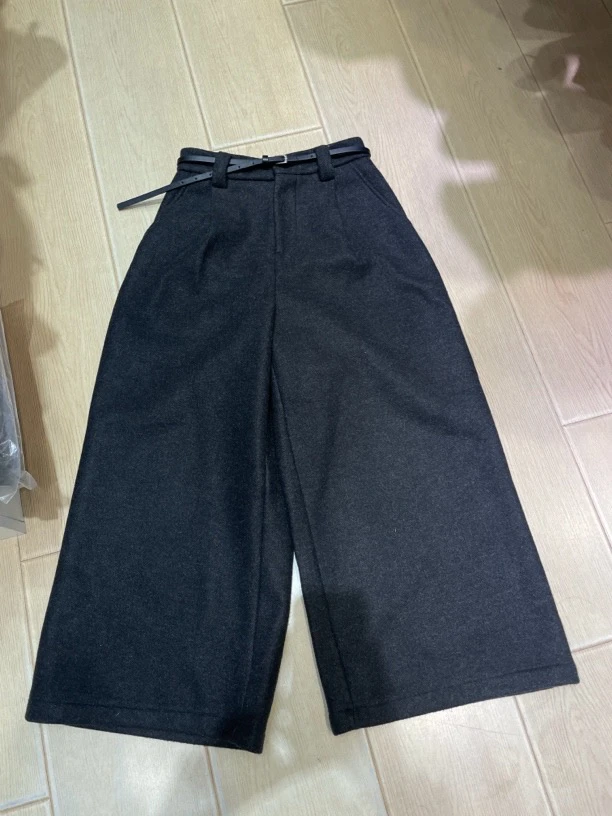 加绒羊毛呢阔腿裤女显瘦高腰宽松休闲八分裤