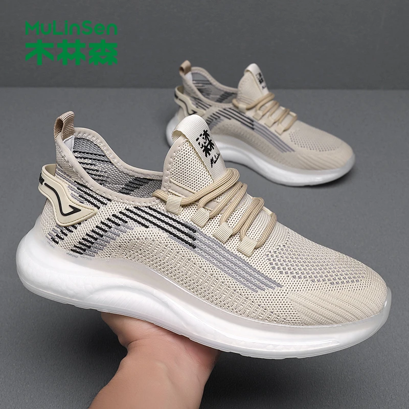 木林森飞织休闲男鞋夏季透气减震网面薄款网鞋男士软底跑步运动鞋