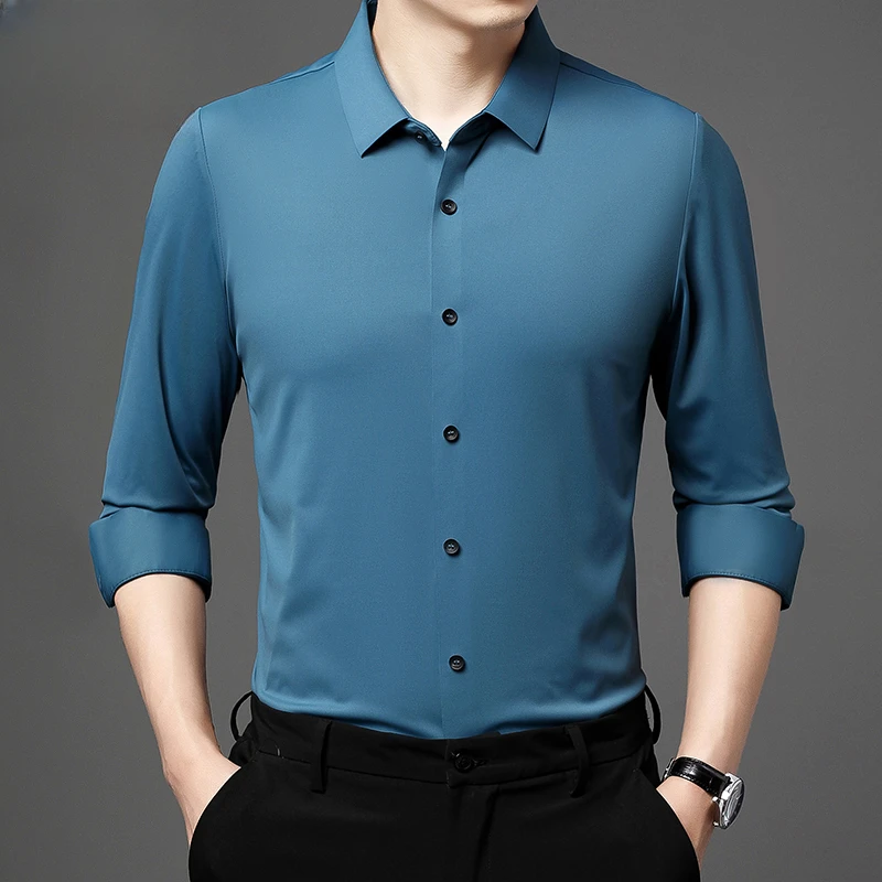 老爷车之家【轻奢无痕高端衬衫】纯色休闲长袖衬衣男免熨免烫衬衫