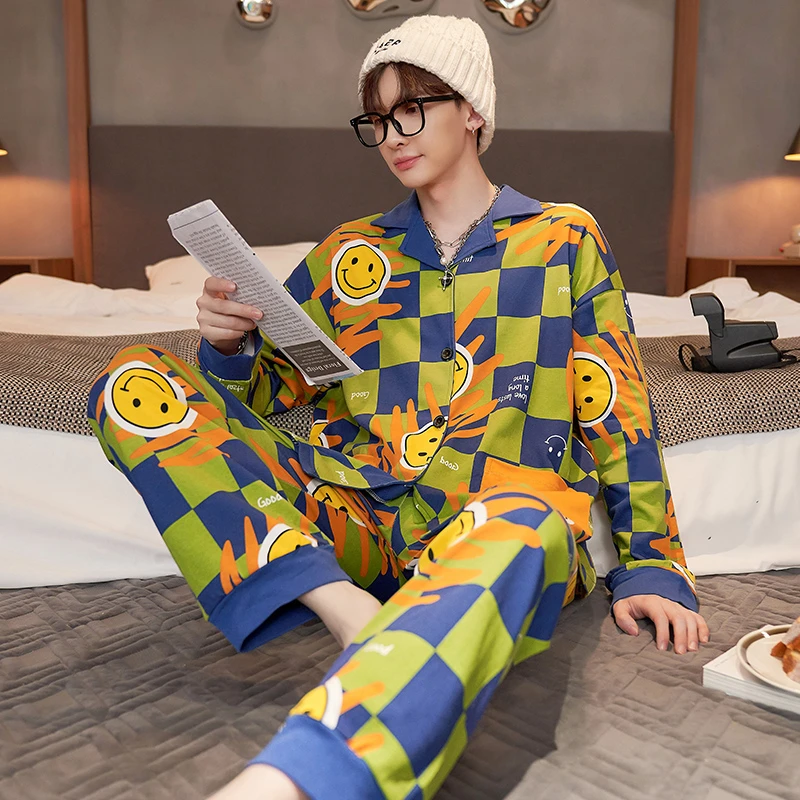 YUZHAOLIN/俞兆林洋气开衫款长袖纯棉青少年家居服春秋季男士睡衣