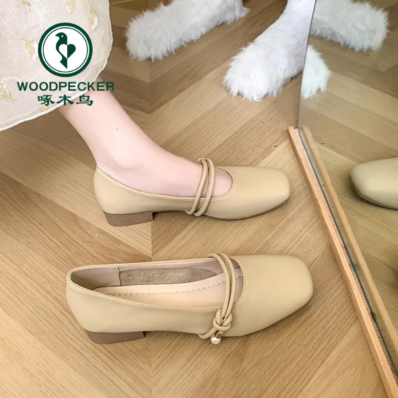 啄木鸟玛丽珍配裙子单鞋女2025年新款春季晚晚风温柔平底奶奶瓢鞋