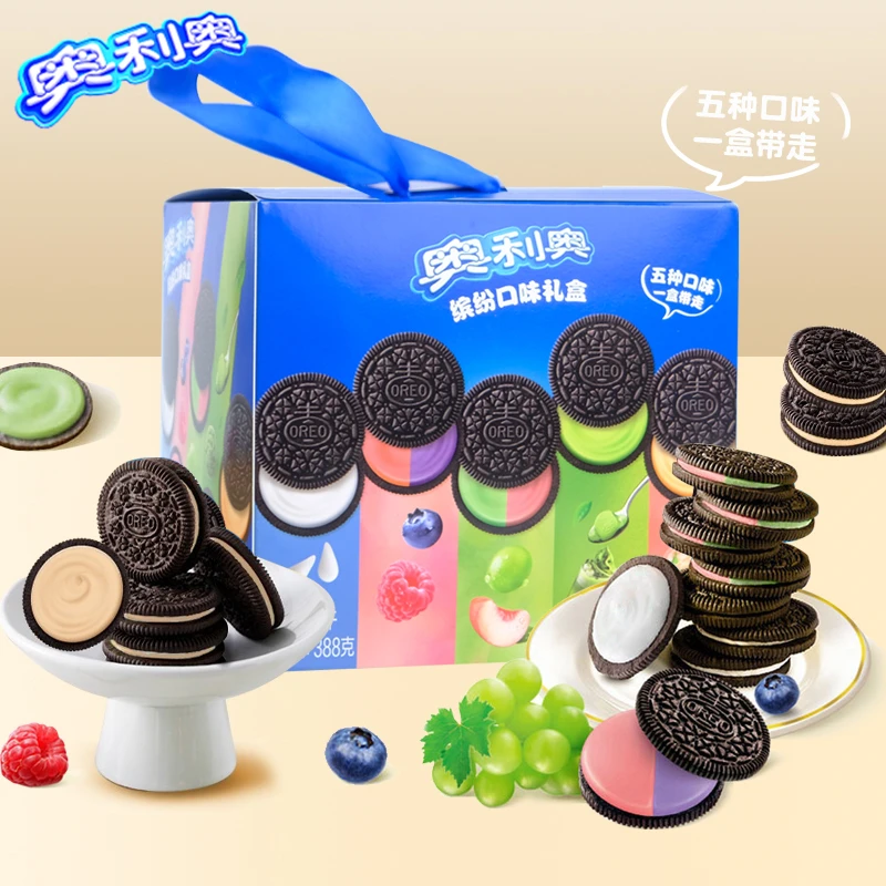 奥利奥夹心饼干388g礼盒装五味缤纷礼包美味巧克力味饼干休闲零食