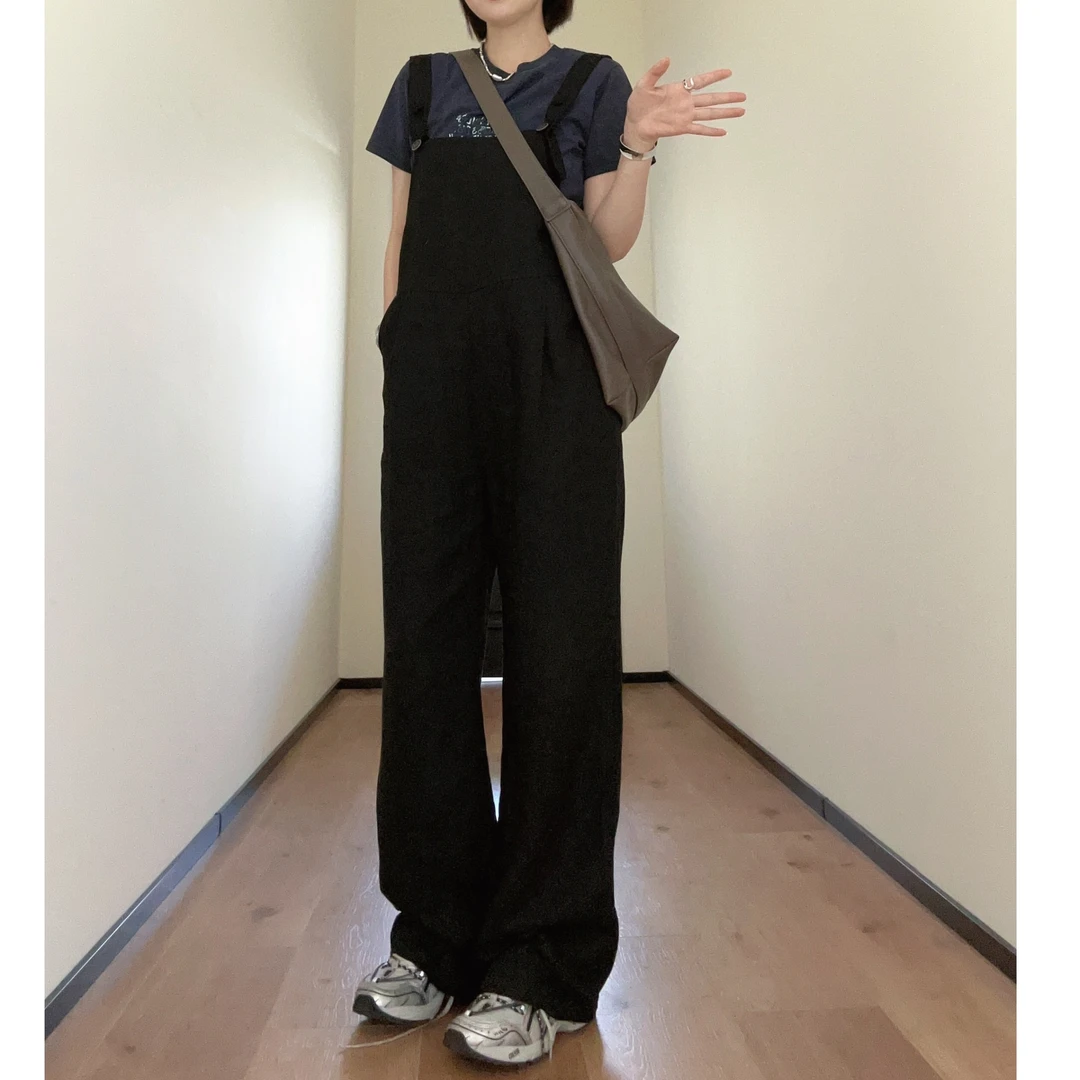 JIUJIU 【迟迟晚云】夏季休闲时尚百搭连体黑色背带裤