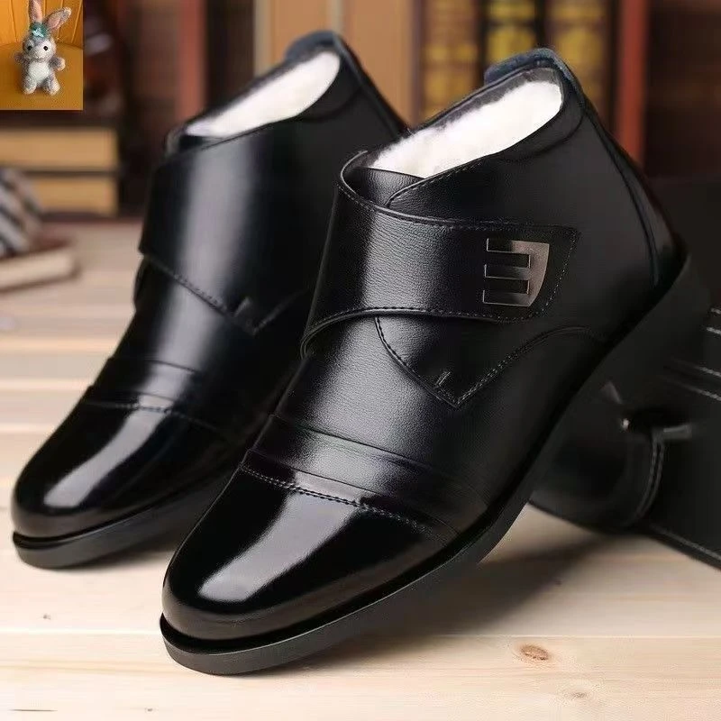 棉鞋男冬季加绒加厚保暖高帮皮鞋男士真皮休闲防滑中老年人爸爸鞋