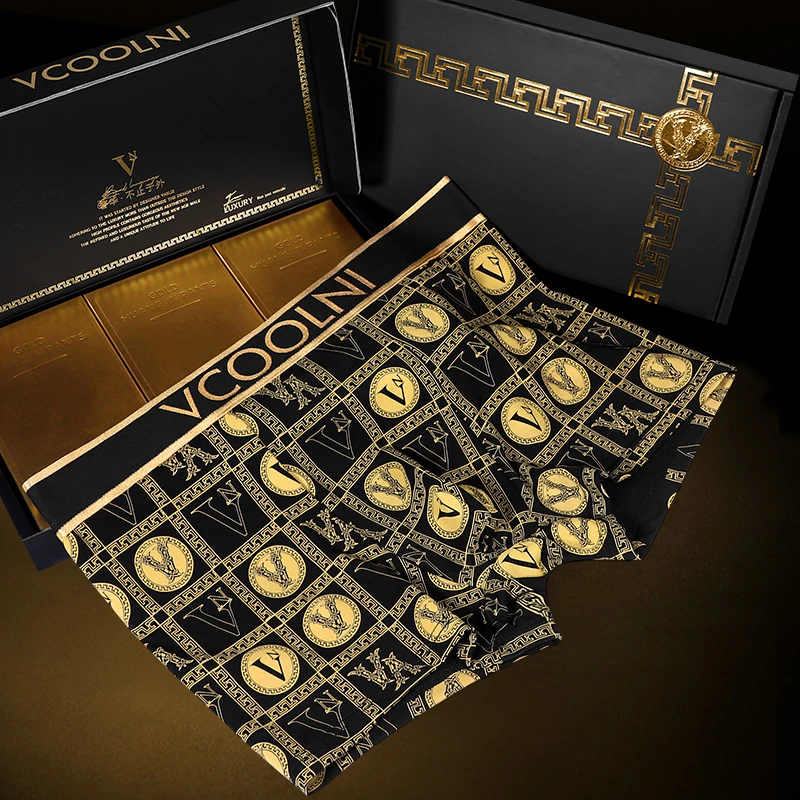VCOOLN品牌莫代尔男士内裤透气磁石内档印花四角短裤头高档礼盒装