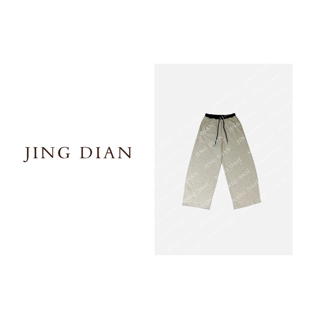 【JD】制款米灰色磨毛绒休闲卫裤