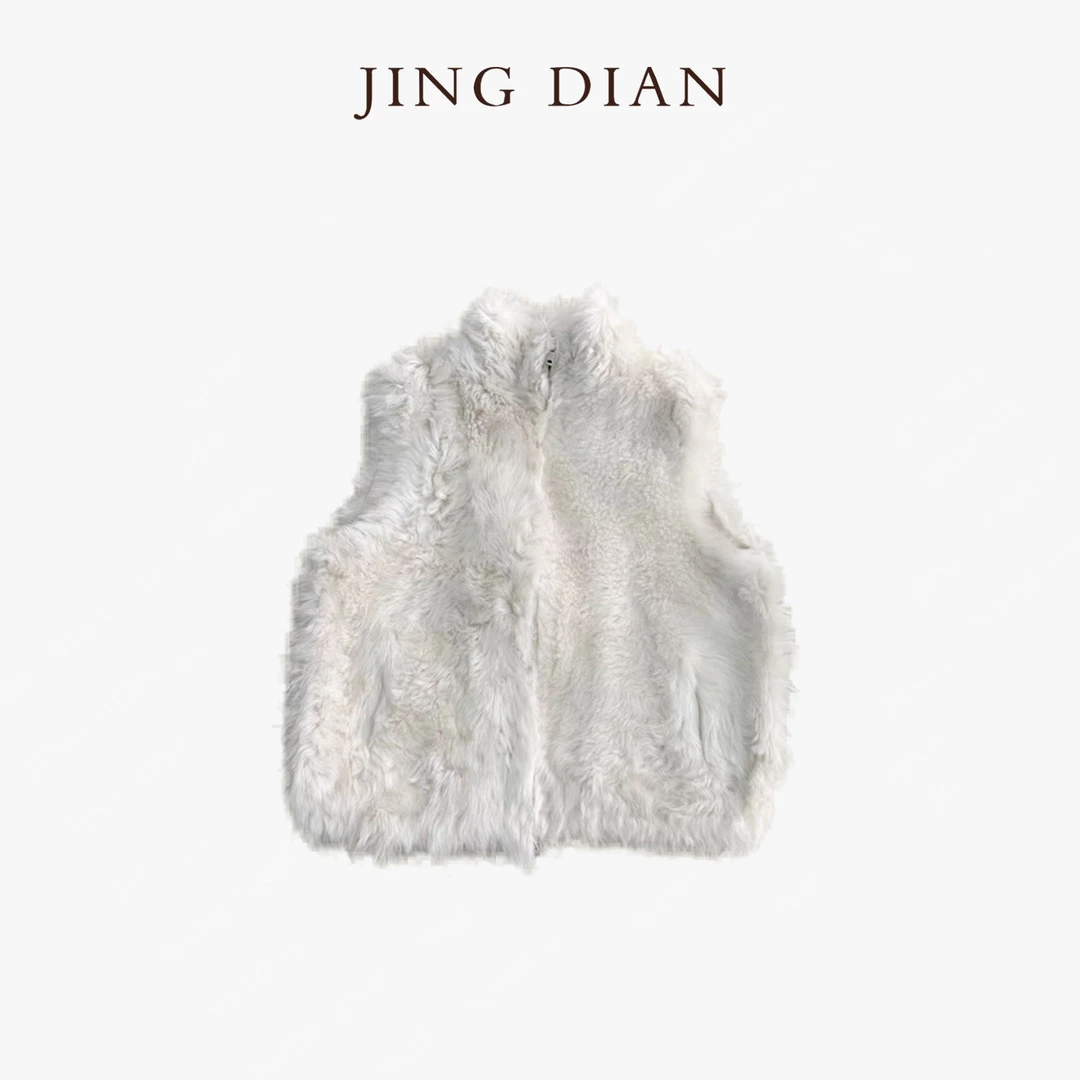 【JD】定制款进口米白色半卷皮毛一体托卡马甲