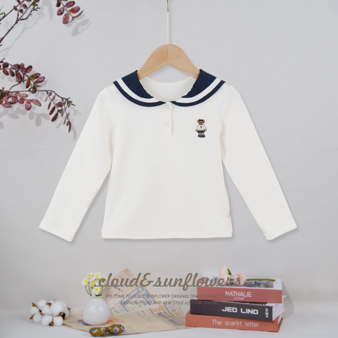 【云朵小葵】女童秋季潮流海军领可爱小熊时尚打底衫28686