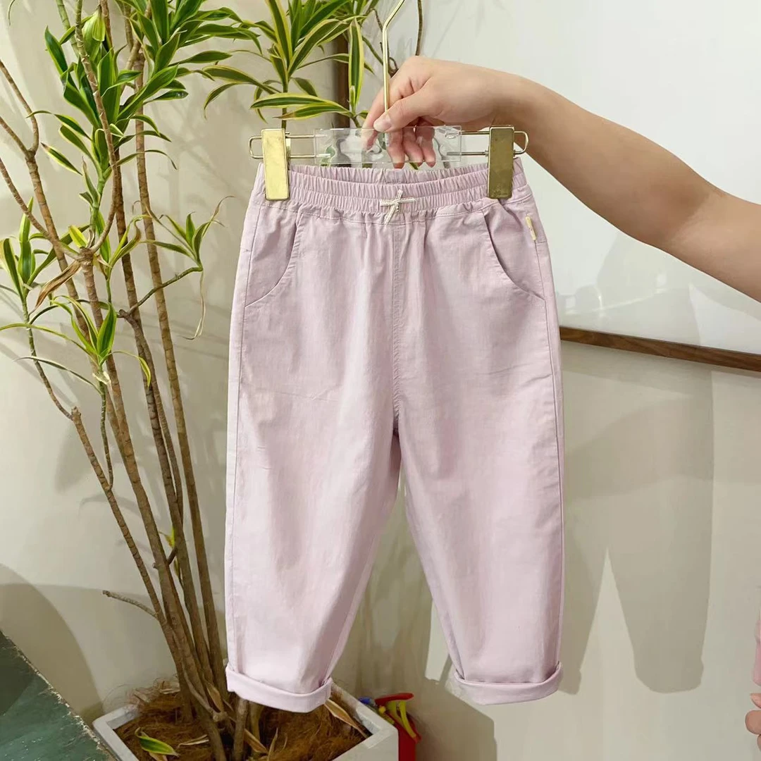 【小葵】女童梭织棉一粒扣纯色百搭休闲裤1240151