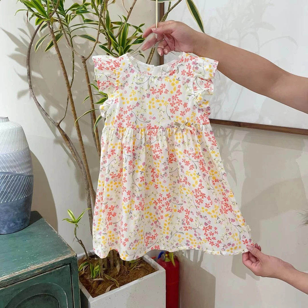 【云朵小葵】女童夏季碎花捏褶打揽飞袖连衣裙(后拉链微瑕)660169