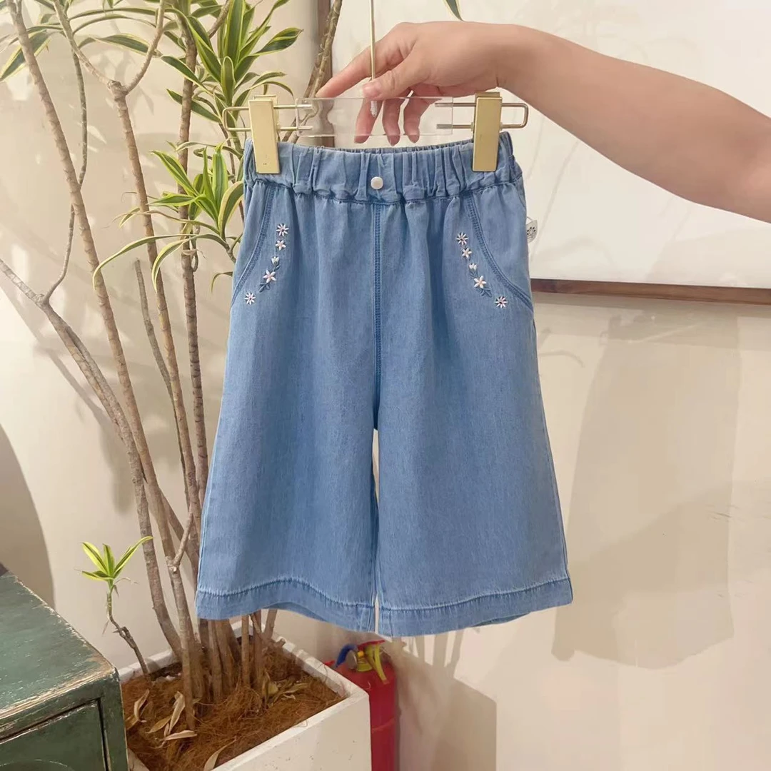 【28312】原韩D儿童潮流洋气刺绣牛仔七分裤28312