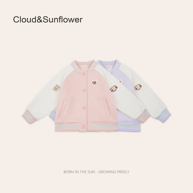 女童小花刺绣肩膀贴布四粒扣冬季百搭棒球服243882