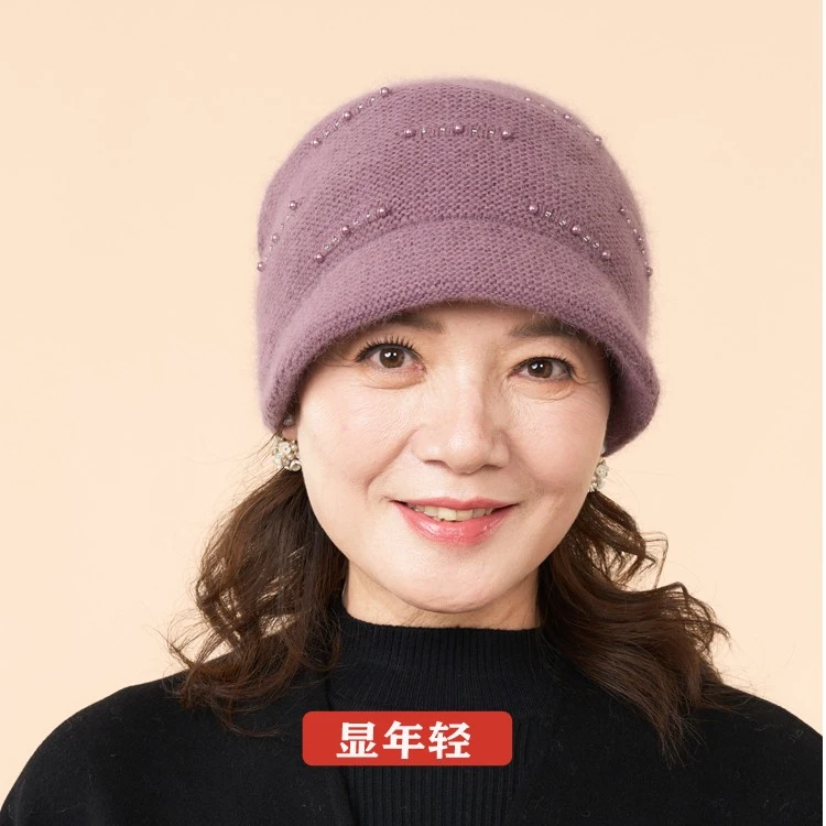 中老年人帽子女冬天妈妈时尚保暖帽奶奶毛线针织帽老太太防寒棉帽