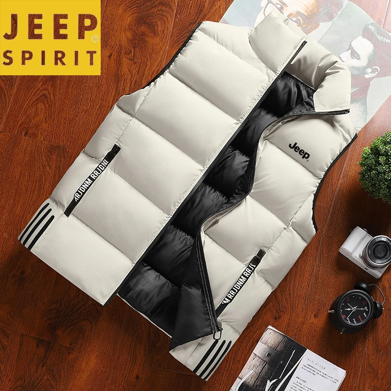 JEEP吉普羽绒棉马甲秋冬季运动休闲加厚坎肩背心保暖立领外套男