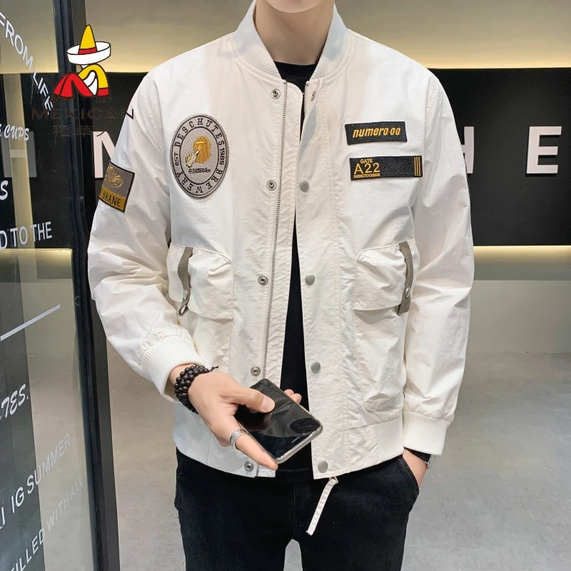 Mexican/稻草人网红直播工装服男港风外套大码宽松夹克日系潮嘻哈