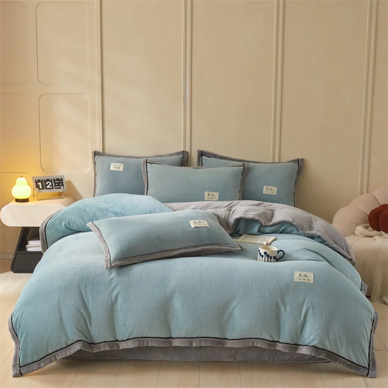 2024新款A类牛奶绒双拼三四套件简约冬加厚纯色保暖双面床单被套