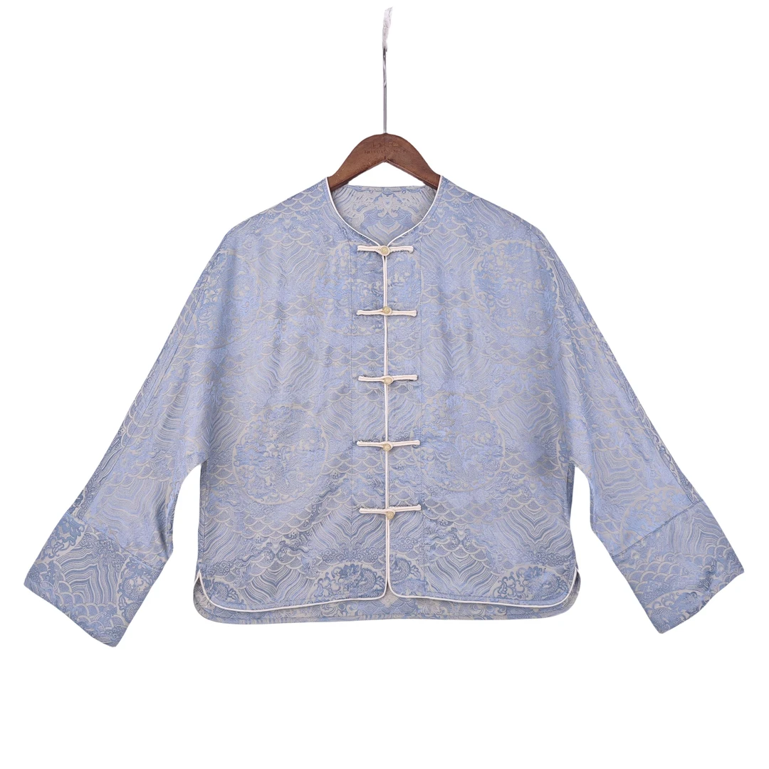 【若琳】桑蚕丝新中式国风气质提花复古外套对襟长袖上衣女 SHL026