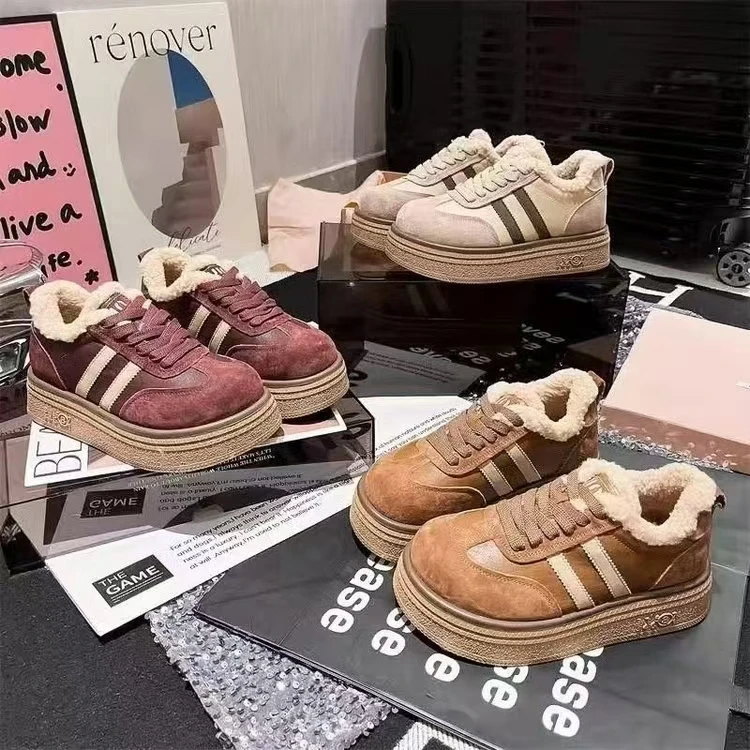 妮子002--休闲德训鞋小个子2024年新款秋冬加绒板鞋松糕厚底时尚