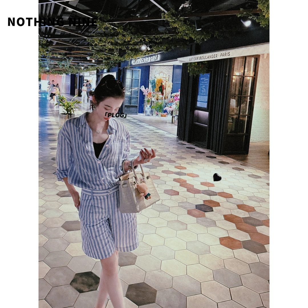 NOTHING NINE天际云点条纹短裤