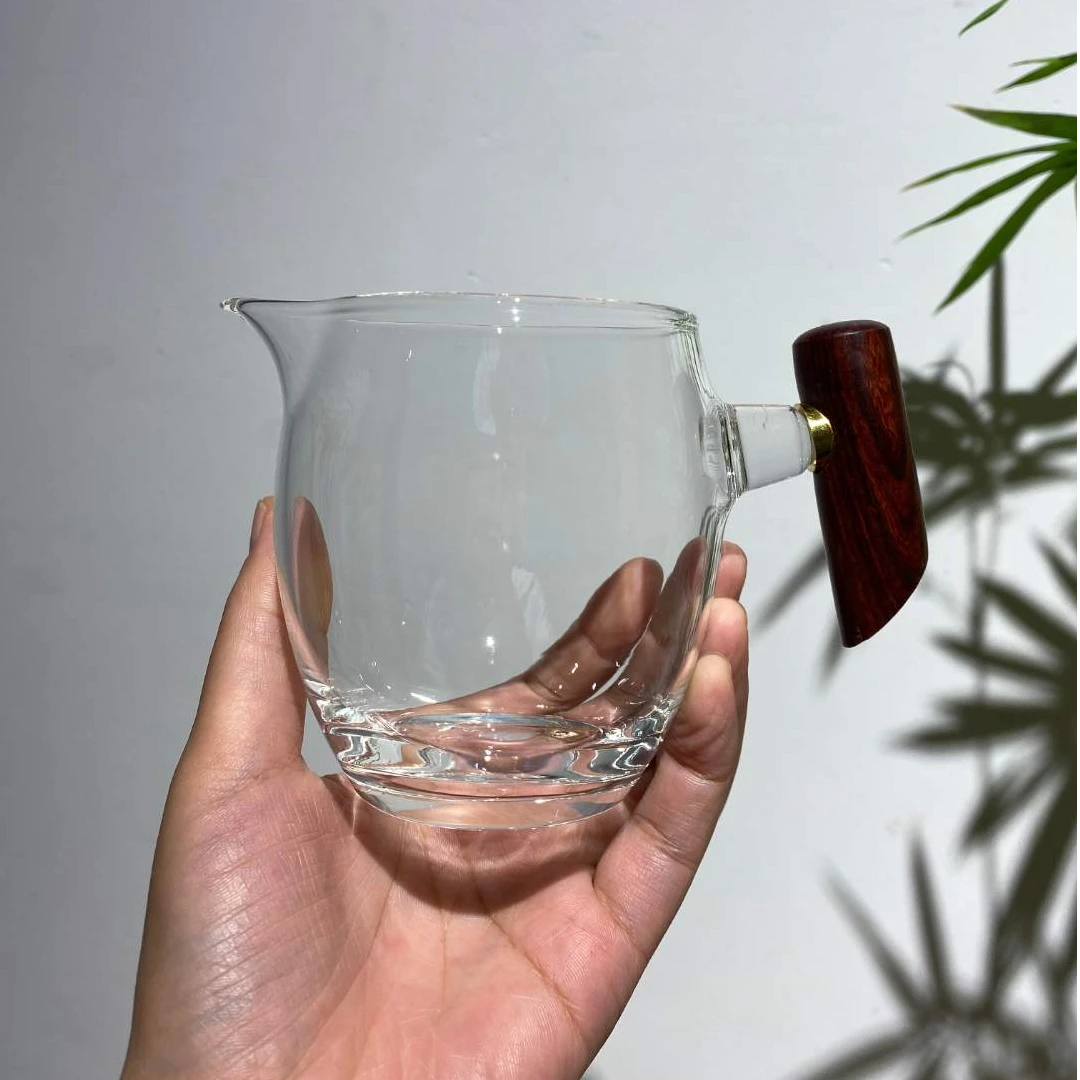 木把玻璃公道杯耐热茶海过滤茶杯手工高档家用透明加厚实木日式