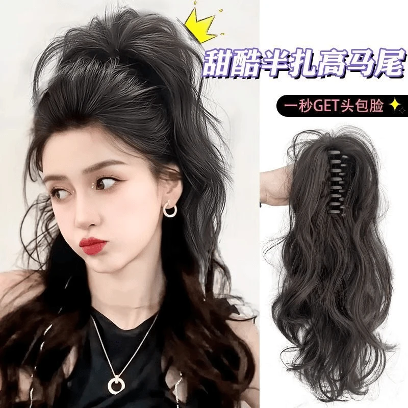 瀑布卷马尾女发甜酷仿真发喷泉抓夹半扎高马尾辣妹元气轻盈假马尾