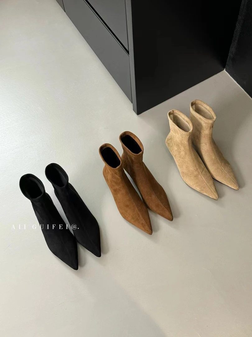 540-1韩版时尚爆款气质百搭主推秋冬季新款低跟日常简约女靴短靴