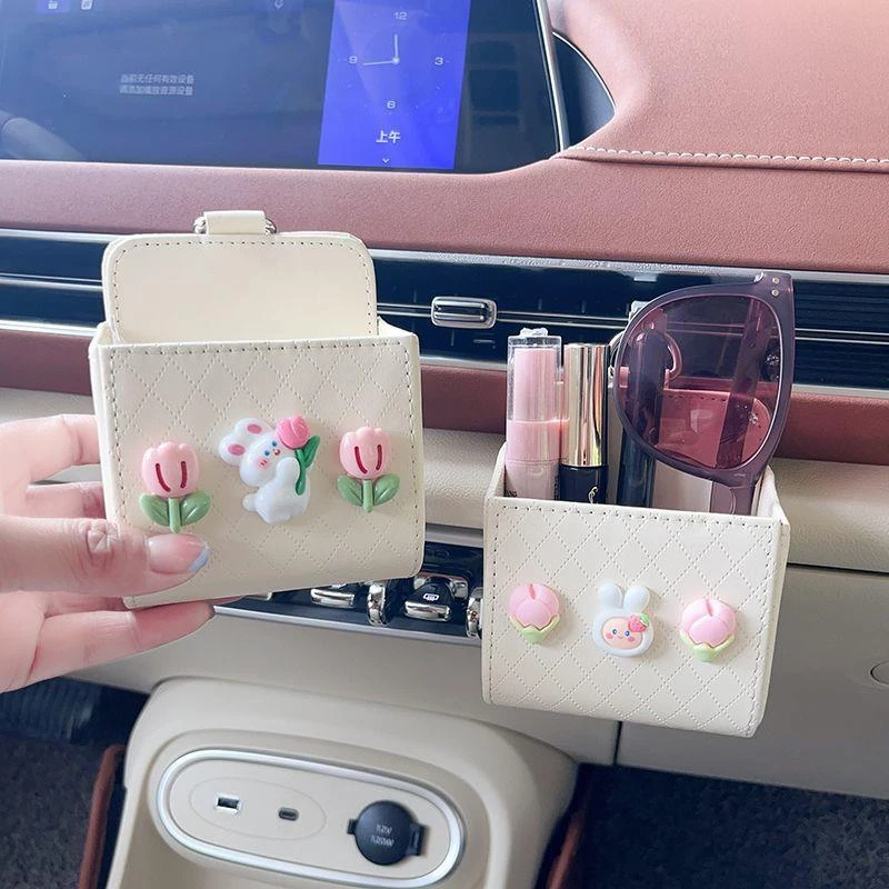 汽车收纳袋手机挂袋车内装饰卡通车载出风口储物杂物收纳盒置物袋