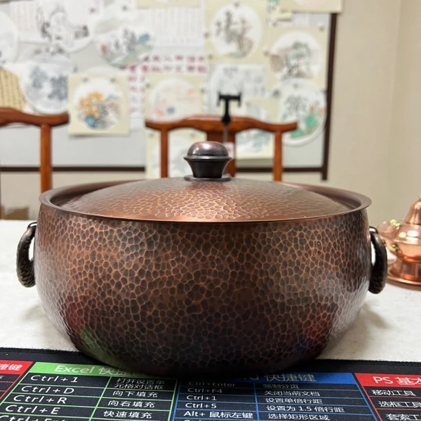 加厚特厚款做旧复古色纯手工锤点纹纯手工打造紫铜纯铜老北京汤锅